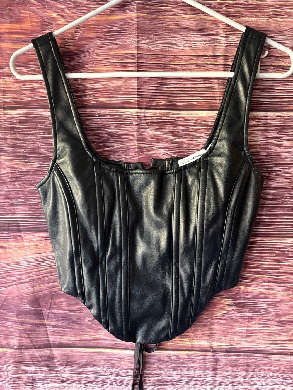 Good American Black Faux Leather Corset Camisole
